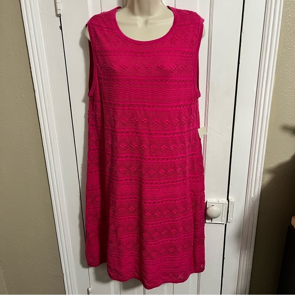 Eliza J Knit Crochet Dress Hot Pink Extra Large XL J